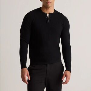 Quince Mongolian Cashmere Henley Sweater in Black